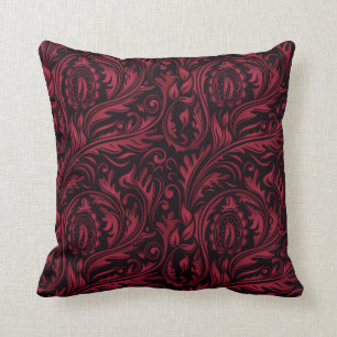 Red & Black Paisley Floral Swirls Cushion