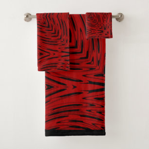 Red Black Pattern Bath Towel Set