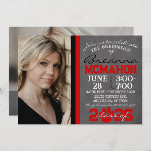 Red & Black Paw Print Graduation 2 Photo Invitation
