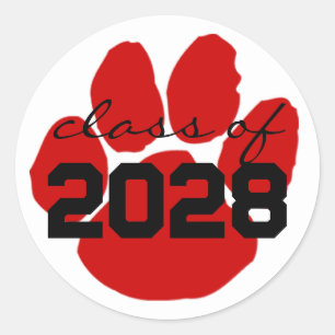 Red & Black Pawprint Graduation Round Stickers