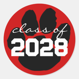 Red & Black Pawprint Graduation Round Stickers