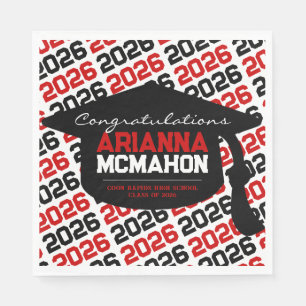 Red & Black Personalised Graduation Cap Paper Napk Napkin
