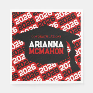 Red & Black Personalised Graduation Cap Paper Napkin