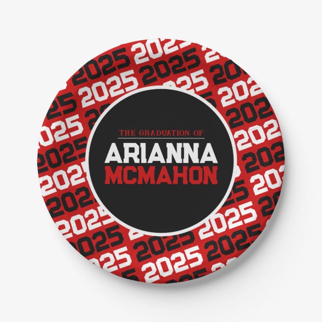 Red & Black Personalised Graduation Paper Plate (Front)
