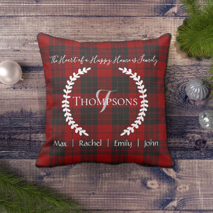 Red Black Personalized Family Name Monogram Cushion