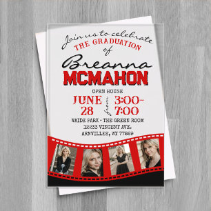 Red & Black Photo Graduation Filmstrip Frosted Acrylic Invitations