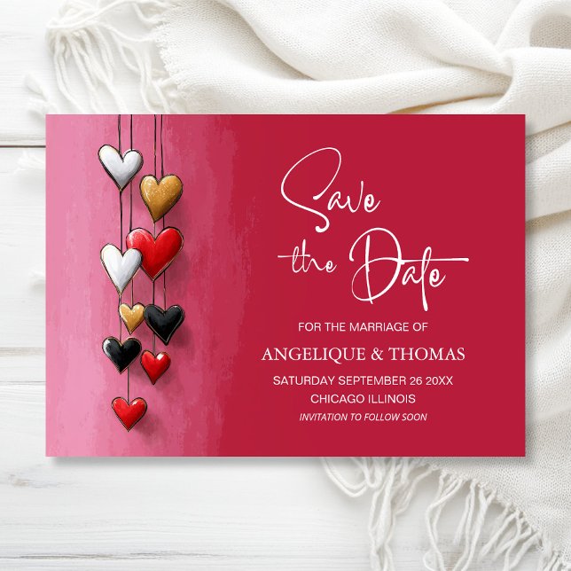 Red Black Pink Hearts Wedding Save the Date (Creator Uploaded)