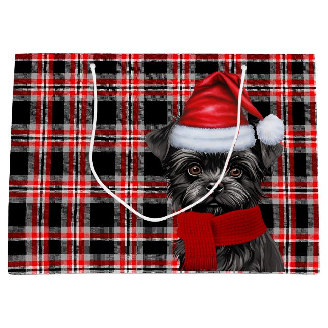 Red Black Plaid Affenpinscher Dog Lover Holiday Large Gift Bag (Front)
