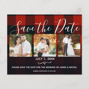 Red & Black Plaid Checks Photo Save the Date