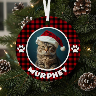 Red & Black Plaid Christmas Custom Pet Metal Tree Decoration