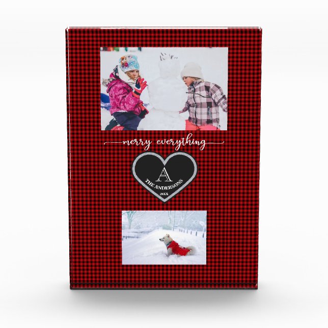 Red Black Plaid Christmas Quote Monogram Photo (Front)