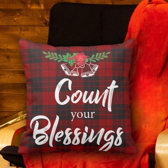 Red Black Plaid | Count Your Blessings | Christmas Cushion (Creator Uploaded)
