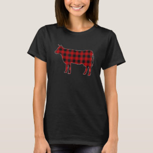 Red Black Plaid Cow Matching Family Pajama Farmer T-Shirt