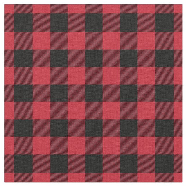 Red & Black Plaid Gingham Fabric (Close Up)