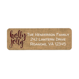 Red, Black Plaid holly jolly Address Label