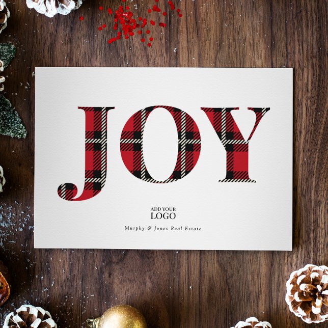 Red Black Plaid Joy Branded Logo Christmas Card (Creator Uploaded)