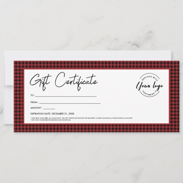 Red Black plaid logo Holiday gift certificate Invitation (Front)