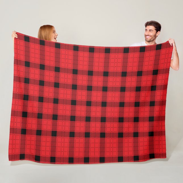 Red Black Plaid Minimalist Christmas  Fleece Blanket (In Situ)