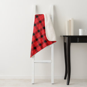 Red Black Plaid Minimalist Christmas Sherpa Blanket