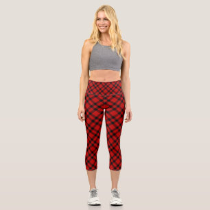 Red Black Plaid Pattern Capri Leggings