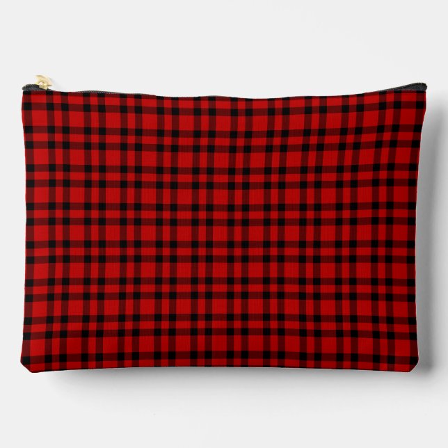Red Black Plaid Pattern Large Accessory Pouch (Front)