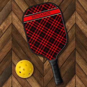 Red & Black Plaid Pattern Name Modern Personalised Pickleball Paddle