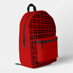 Red Black Plaid Pattern Printed Backpack
