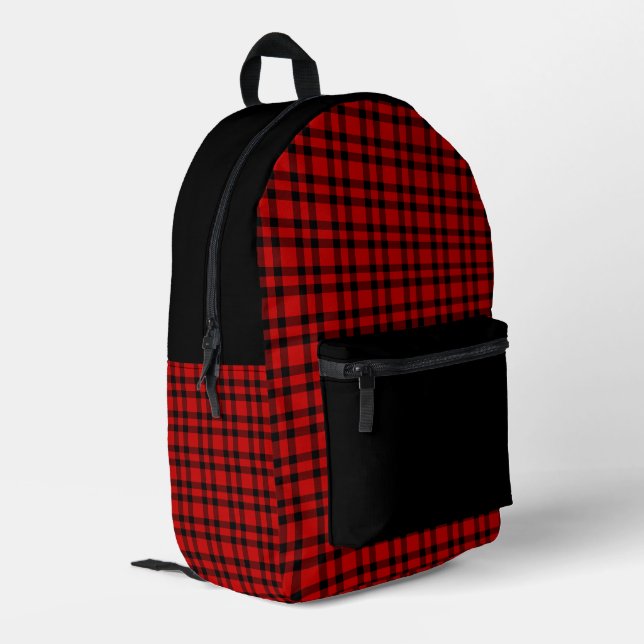Red Black Plaid Pattern Printed Backpack (Back Corner Left)