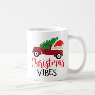 Red Black Plaid Pattern Rustic Christmas Truck Coffee Mug