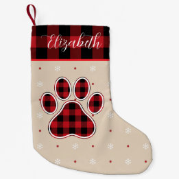 Red Black Plaid Paw Print Personalised Pet Small Christmas Stocking