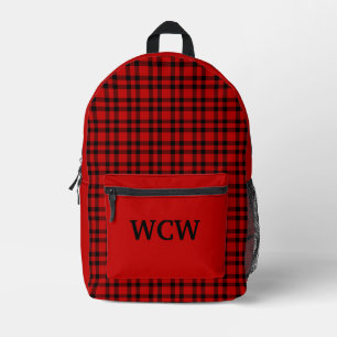 Red Black Plaid Personalise Pattern Printed Backpack