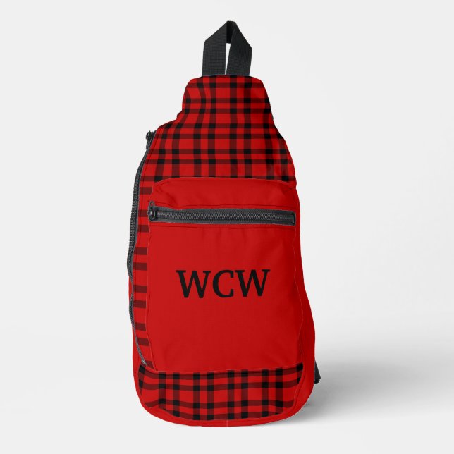 Red Black Plaid Personalise Pattern Sling Bag (Front)