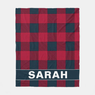 Red & Black Plaid Personalised Name Fleece Blanket