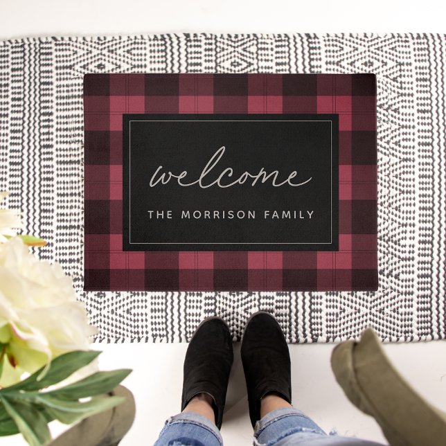 Red & Black Plaid Personalised Welcome Doormat (Creator Uploaded)