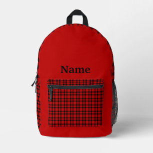 Red Black Plaid Personalize Pattern Printed Backpack