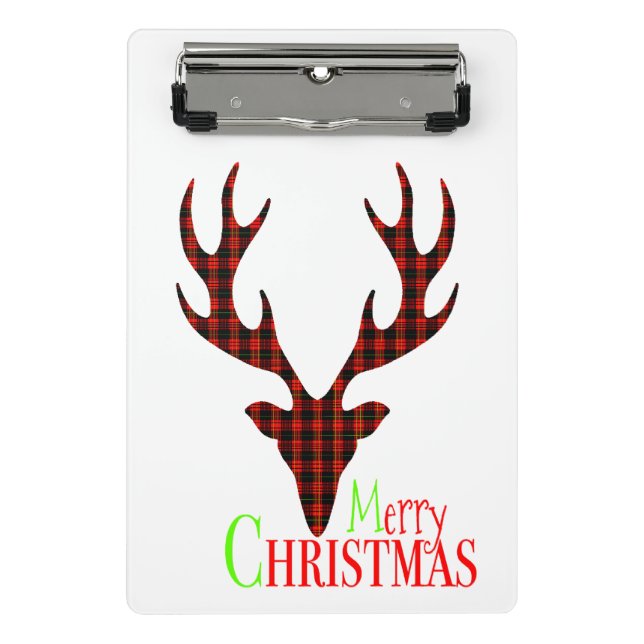 Red Black Plaid Reindeer Christmas Mini Clipboard (Front)
