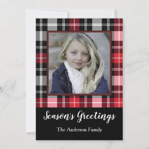 Red Black Plaid Season's Greetings with Photo Holiday Card