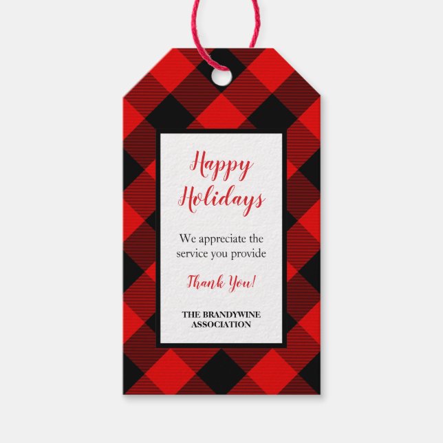 Red Black Plaid Thank you holiday gift tag (Front)