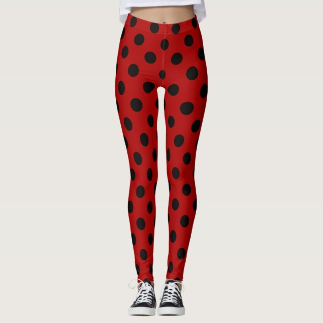 Red & Black- Poke a Dot Design Leggings (Front)