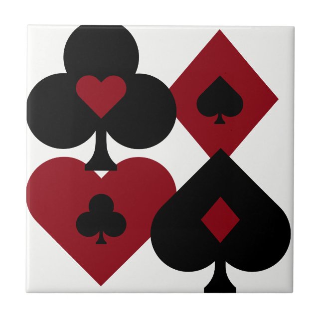 Red & Black Poker Card Deck Suits Tile (Front)