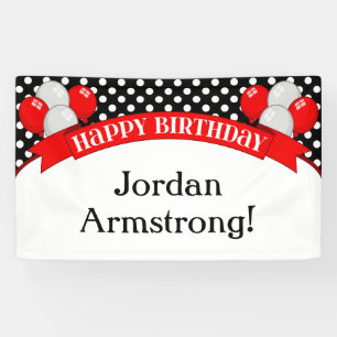 Red Black Polka Dot Balloon Birthday Banner