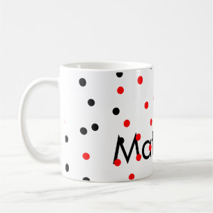 Red black polka dots add name text letter monogram coffee mug