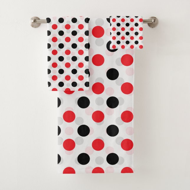Red Black Polka Dots Textile Pattern Design Bath Towel Set (Insitu)