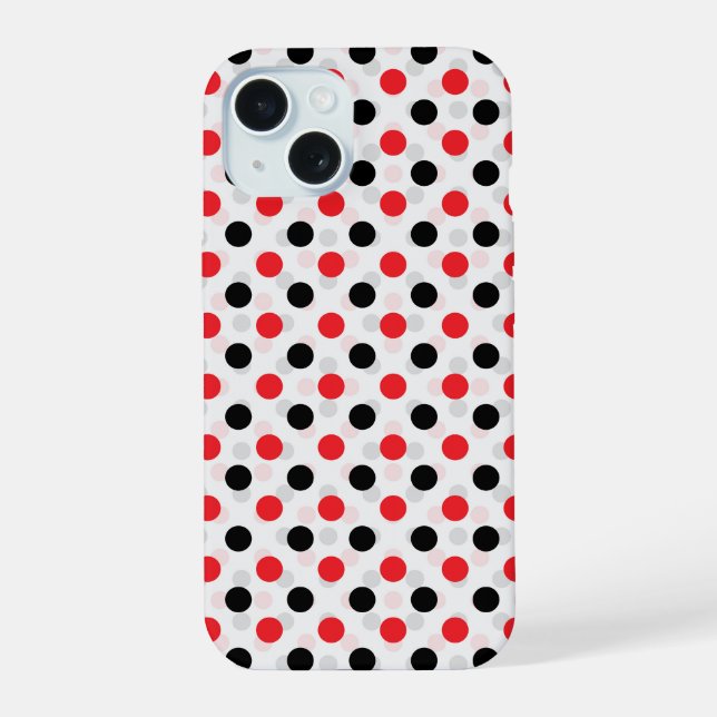Red Black Polka Dots Textile Pattern Design iPhone 15 Case (Back)