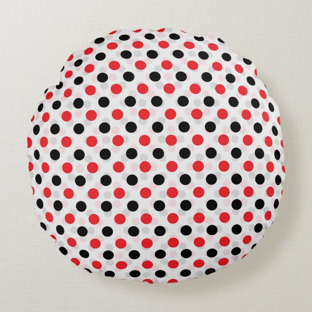 Red Black Polka Dots Textile Pattern Design Round Cushion (Front)