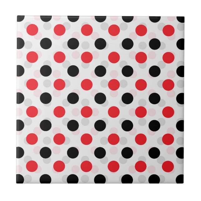 Red Black Polka Dots Textile Pattern Design Tile (Front)