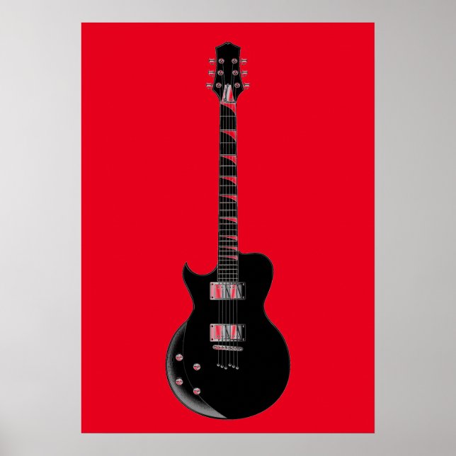 Red Black Pop Art Electric Guitar Poster (Front)
