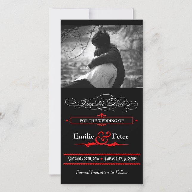 Red & Black Poster Style Save the Date (Front)