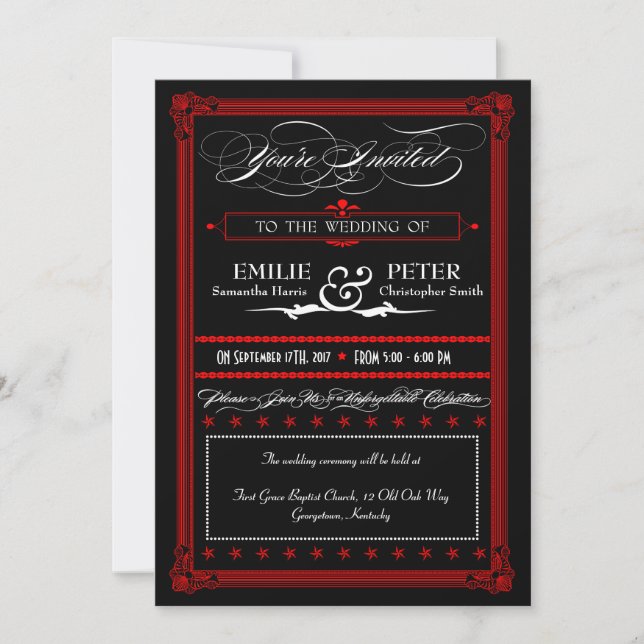 Red & Black Poster Style Wedding Invitations (Front)