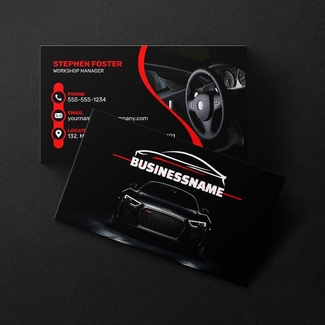 Red & Black Professional Automotive Car Detailing Business Card (Creator Uploaded)